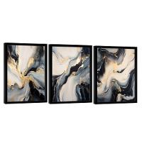 Conjunto De Quadros Trio Abstract Black Gold -- Br Artes - 1