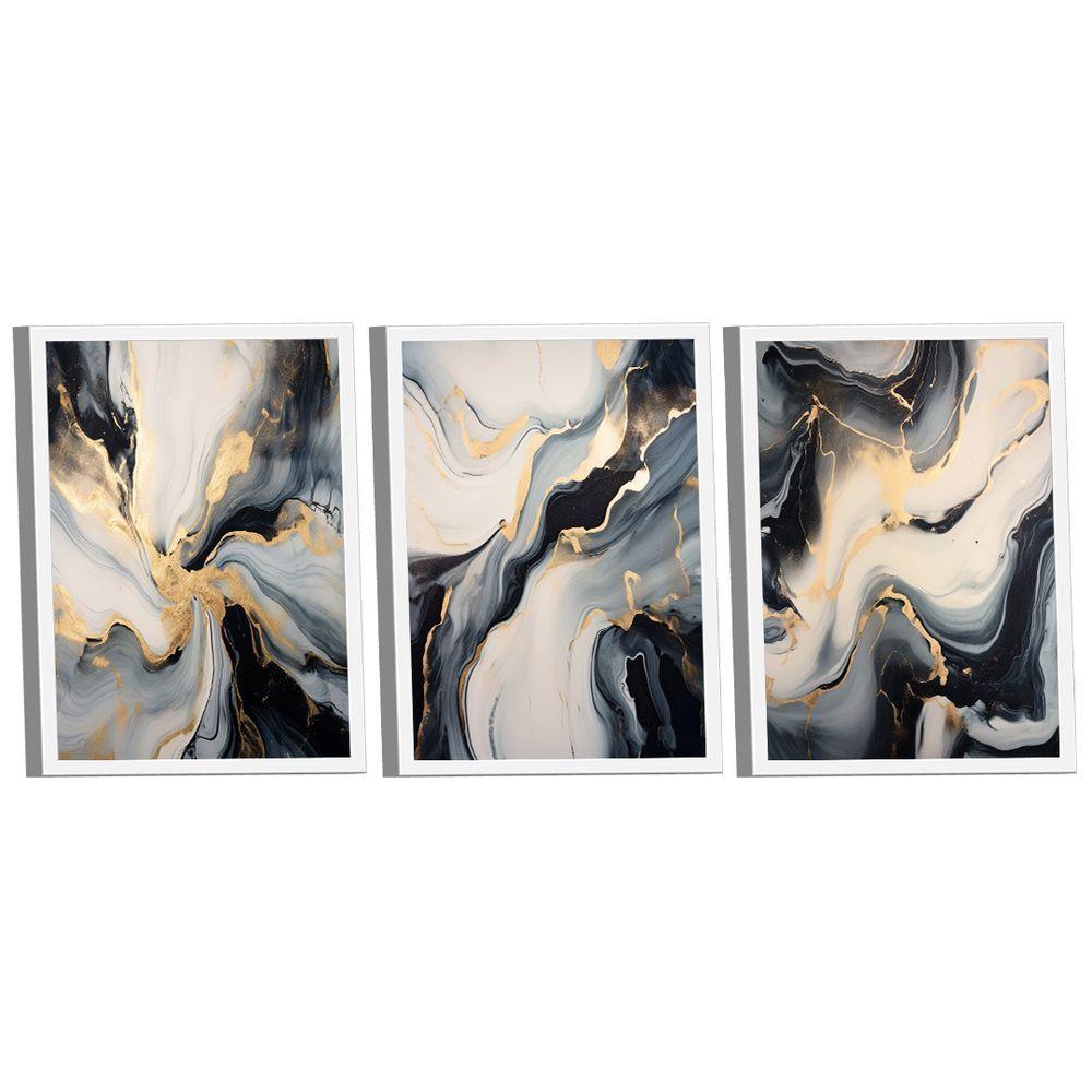 Conjunto De Quadros Trio Abstract Black Gold -- Br Artes - 1