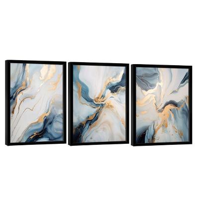 Conjunto De Quadros Trio Abstract Blue Gold -- Br Artes