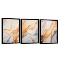 Conjunto De Quadros Trio Abstract Orange Gold -- Br Artes - 1