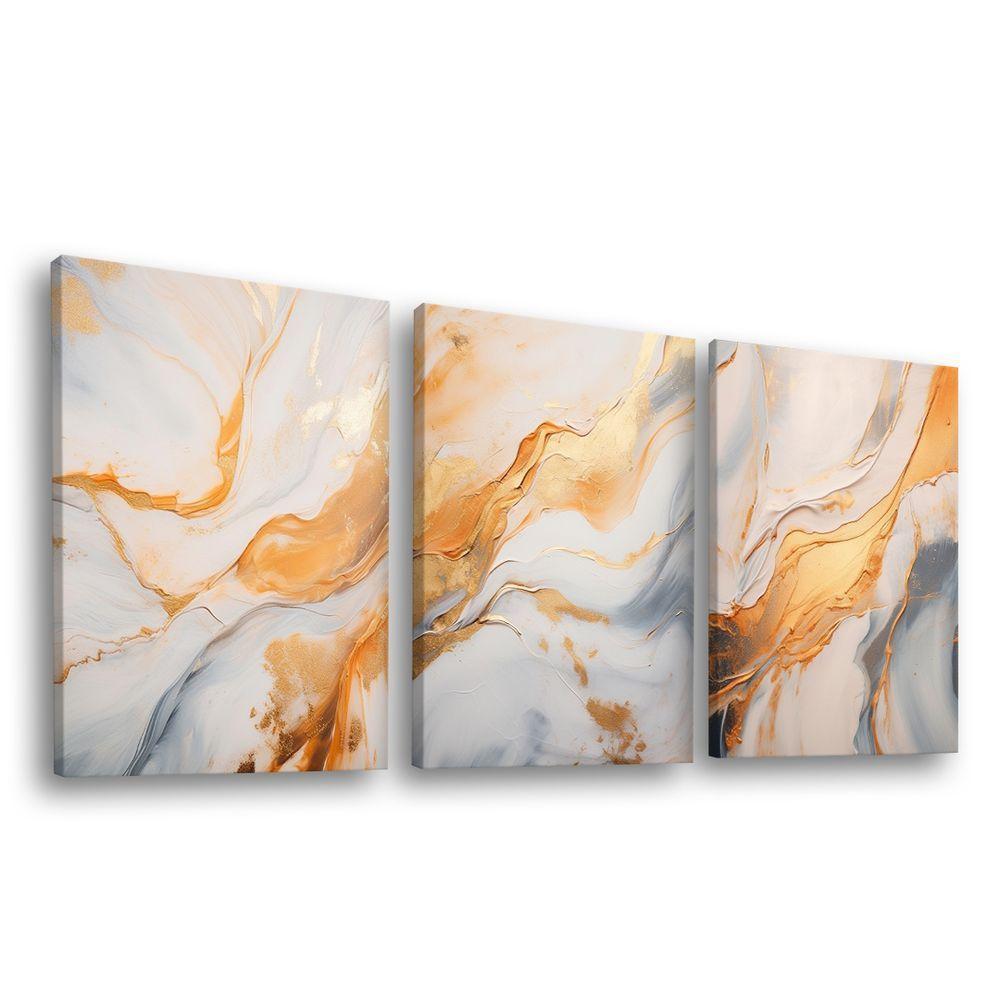 Conjunto De Quadros Trio Abstract Orange Gold -- Br Artes - 1