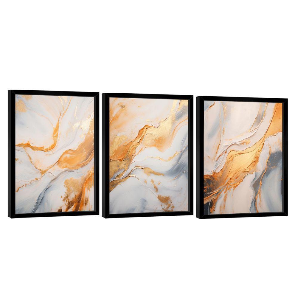 Conjunto De Quadros Trio Abstract Orange Gold -- Br Artes - 1