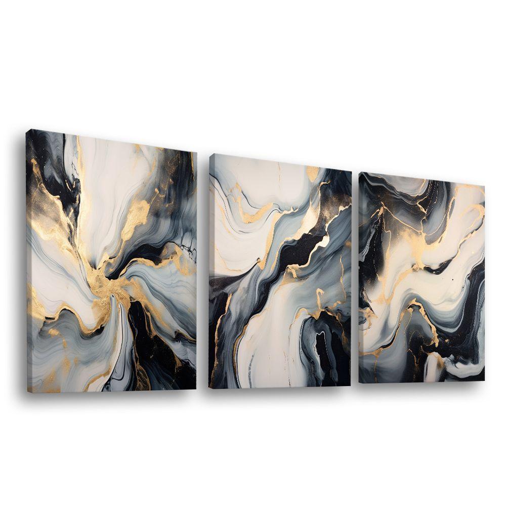 Conjunto De Quadros Trio Abstract Black Gold -- Br Artes - 1