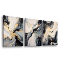 Conjunto De Quadros Trio Abstract Black Gold -- Br Artes - 1