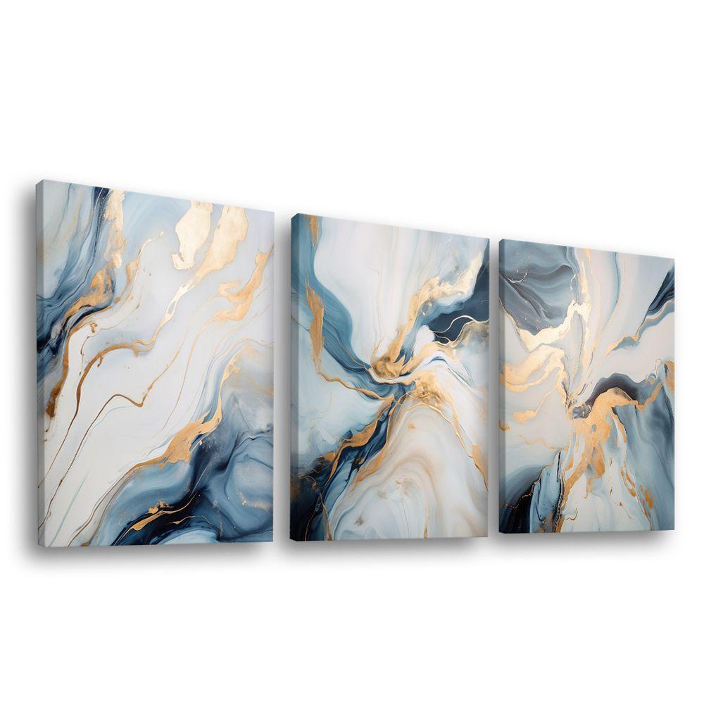 Conjunto De Quadros Trio Abstract Blue Gold -- Br Artes - 1