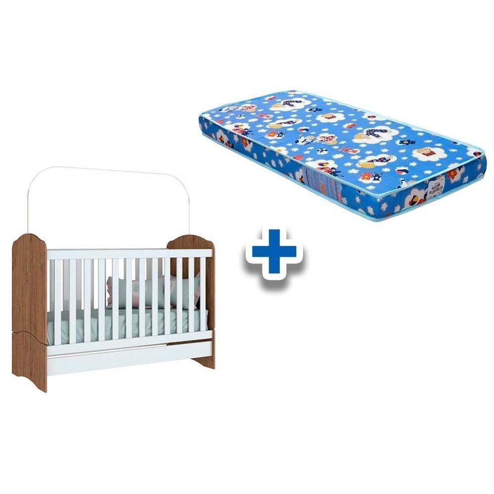 Berço / Mini Cama Infantil Bala de Menta 3 em 1 + Colchão Ortobom Rústico/Branco - Henn - 1