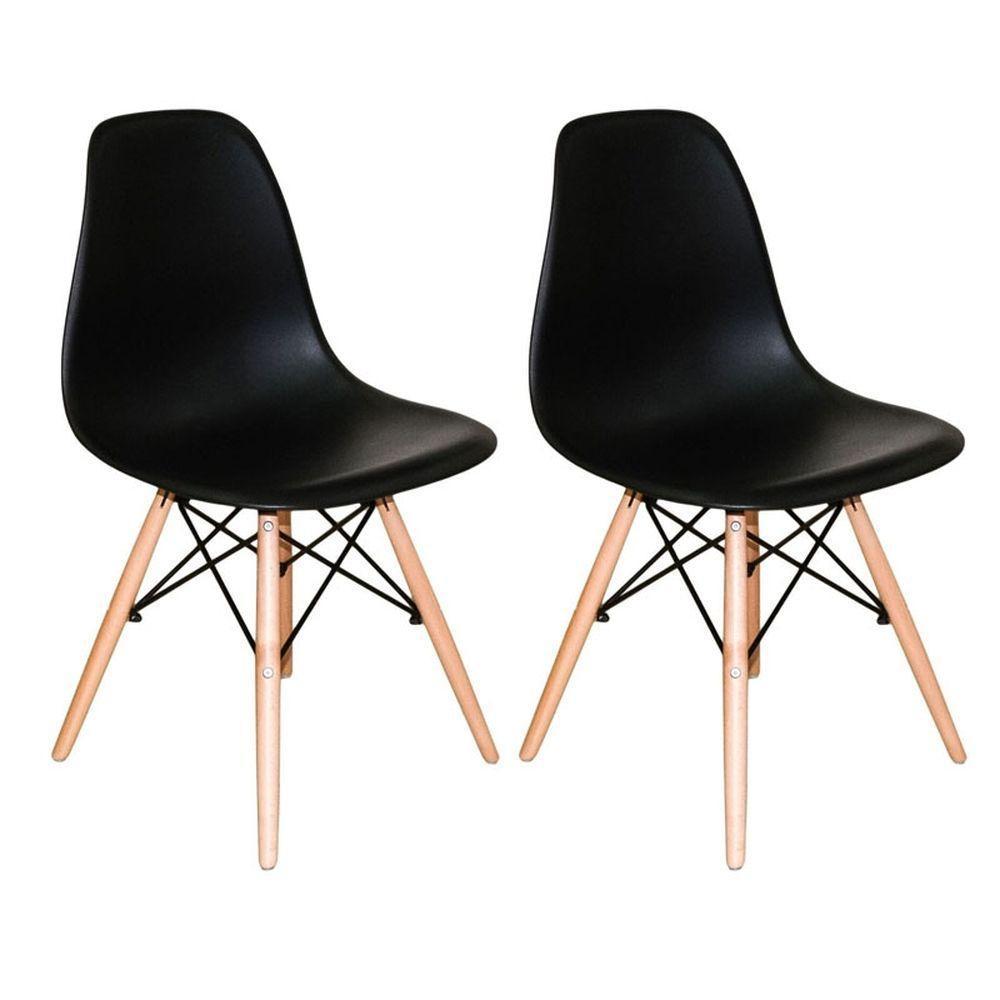 Conjunto 2 Cadeiras Charles Eames Dkr Eiffel Wood Madeira Preta - 1