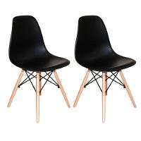 Conjunto 2 Cadeiras Charles Eames Dkr Eiffel Wood Madeira Preta - 1