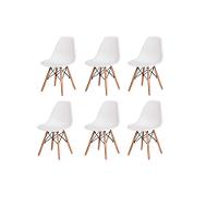 Kit Com 6 Cadeiras Charles Eames Wood Dsw Branca Base Madeira - 1