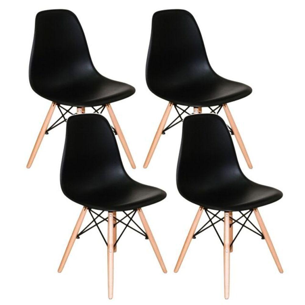 Conjunto 4 Cadeiras Eames Eiffel Com Pés De Madeira - Preto - 1