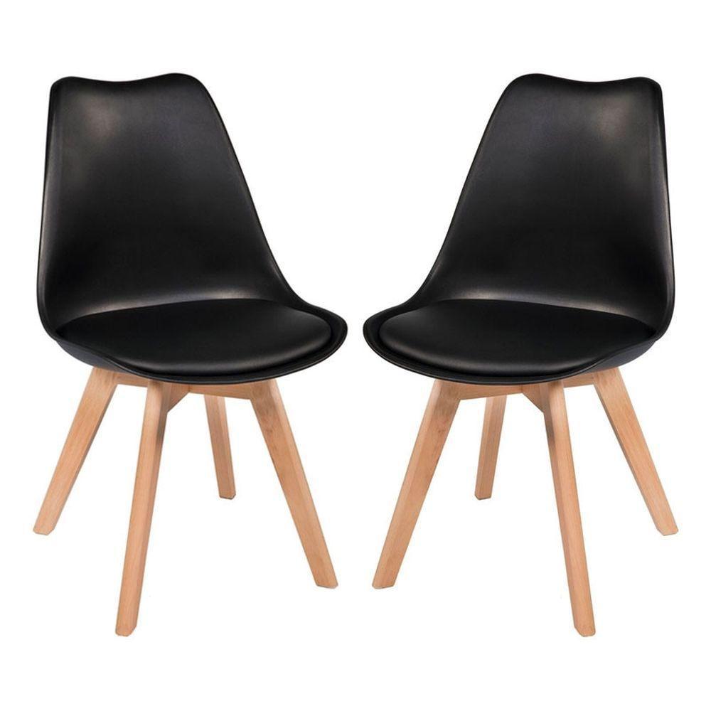 Kit C/2 Cadeiras Leda ? Charles Eames, Saarinen Wood Com Almofada Preta - 1