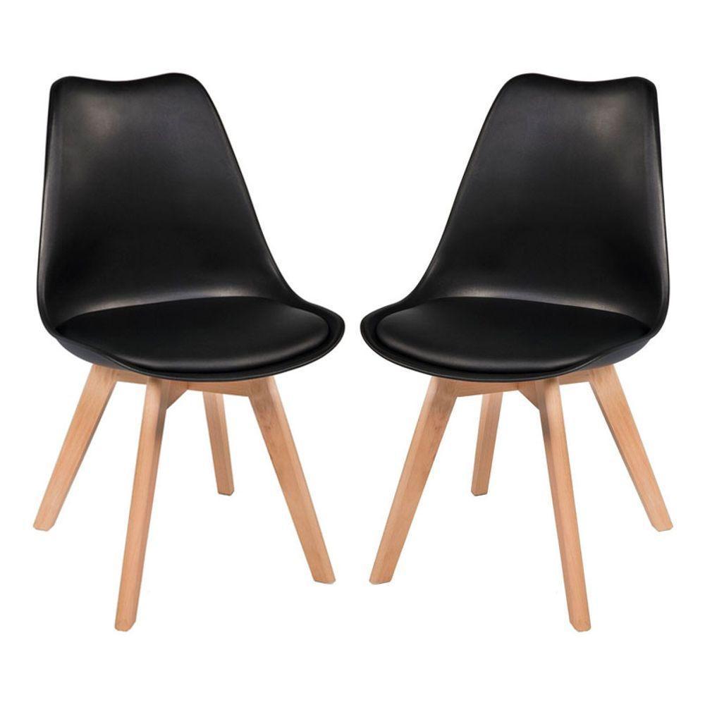 Kit C/2 Cadeiras Leda ? Charles Eames, Saarinen Wood Com Almofada Preta - 1