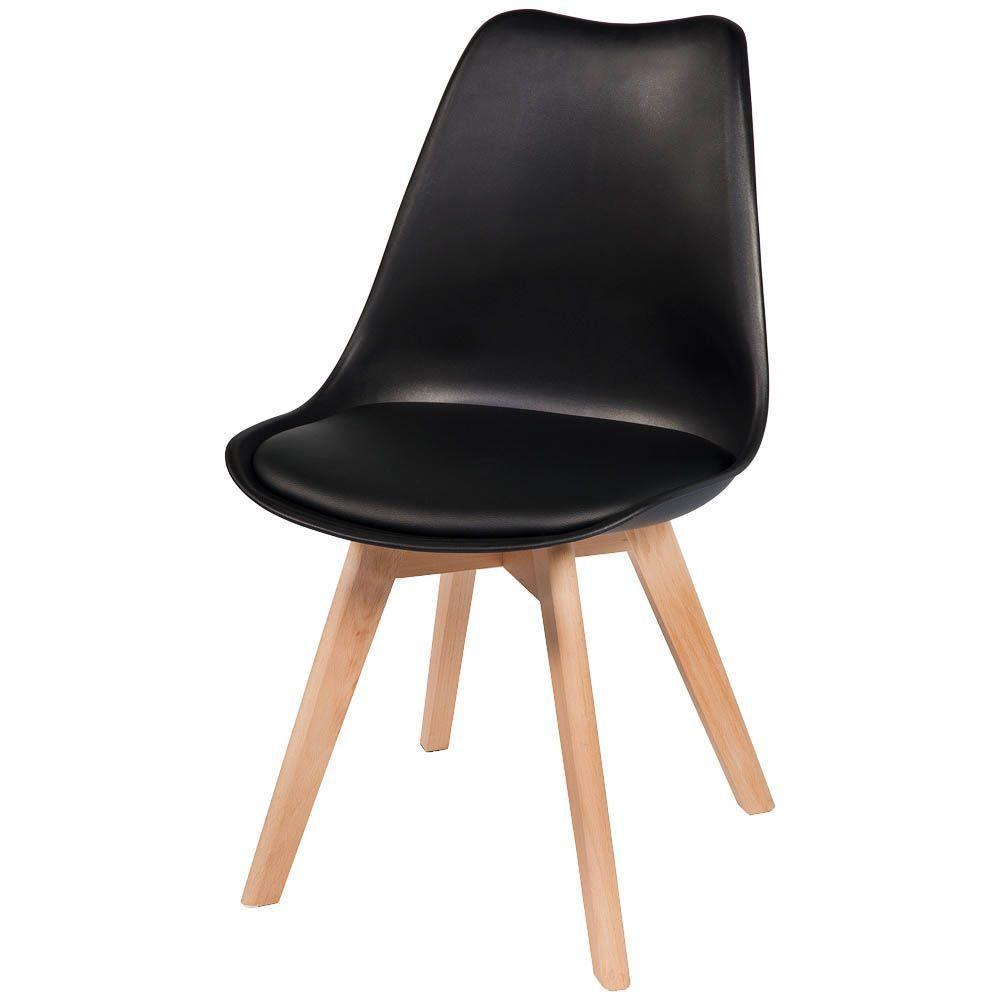 Kit C/2 Cadeiras Leda ? Charles Eames, Saarinen Wood Com Almofada Preta - 4