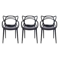 Conjunto Com 3 Cadeiras Monobloco Allegra Preta - 1