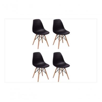 Kit C/4 Cadeira De Cozinha Eames Pés Madeira Dsw Preta