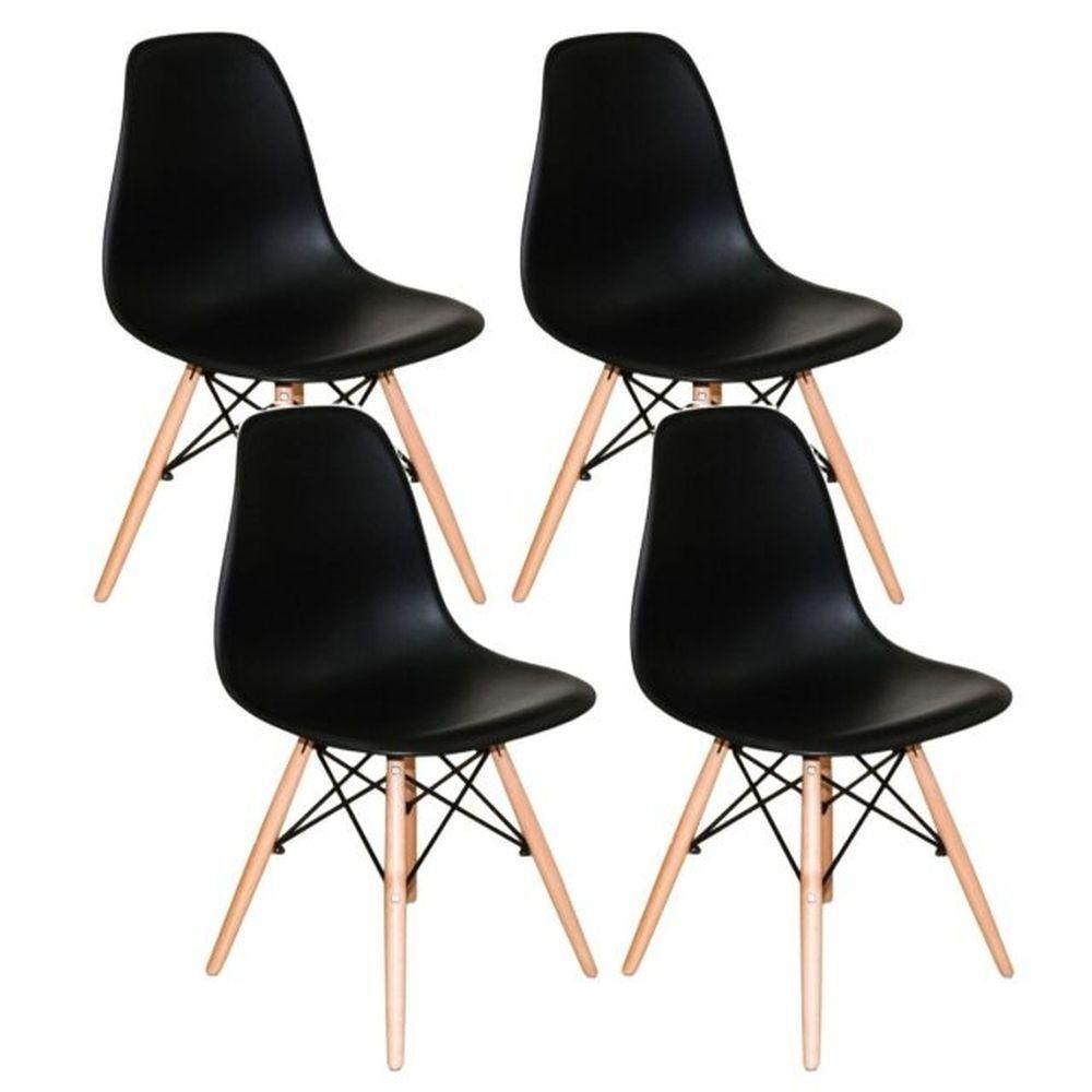 Conjunto 4 Cadeiras Charles Eames Eiffel Concha Fixa Preto - 1