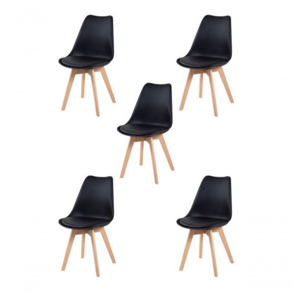 Kit 5 Cadeiras Charles Eames Leda Saarinen Preta Preto - 1