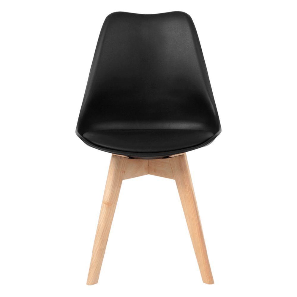 Kit 3 Cadeiras Leda Eames Saarinen Wood Com Almofada Preta - 8