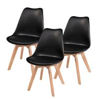 Kit 3 Cadeiras Leda Eames Saarinen Wood Com Almofada Preta - 1