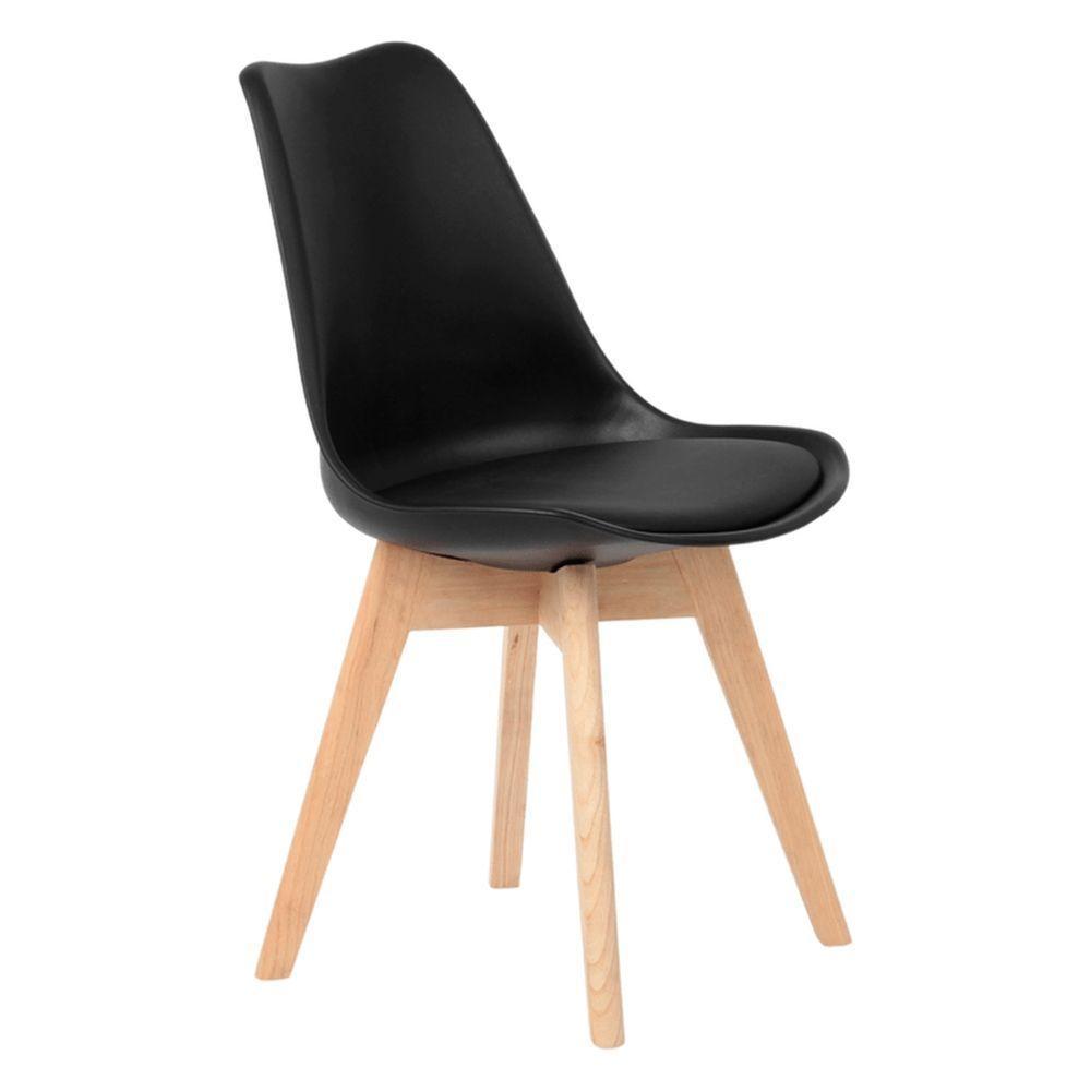 Kit C/4 Cadeiras Leda ? Charles Eames, Saarinen Wood Com Almofada Preta - 4