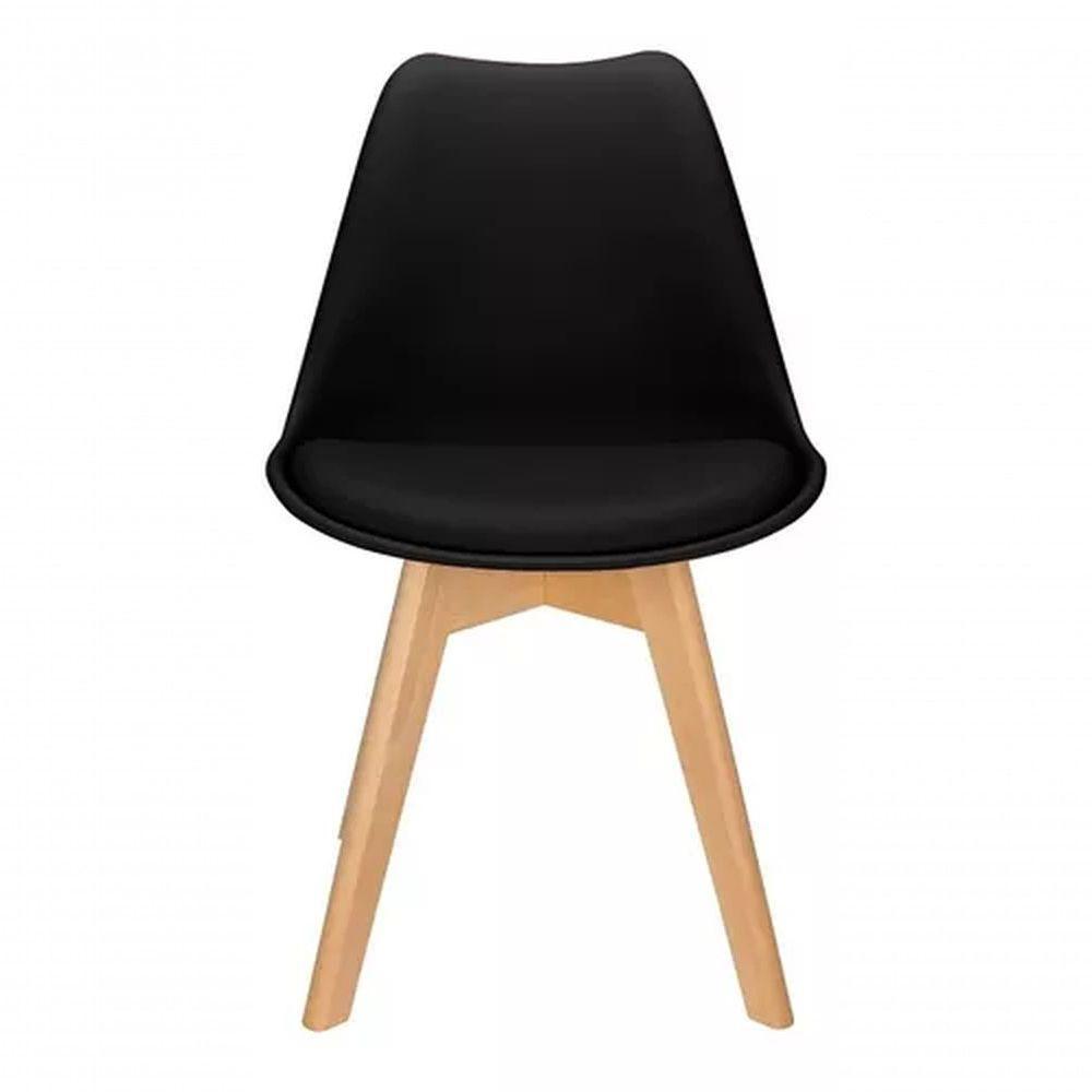 Kit C/4 Cadeiras Leda ? Charles Eames, Saarinen Wood Com Almofada Preta - 6