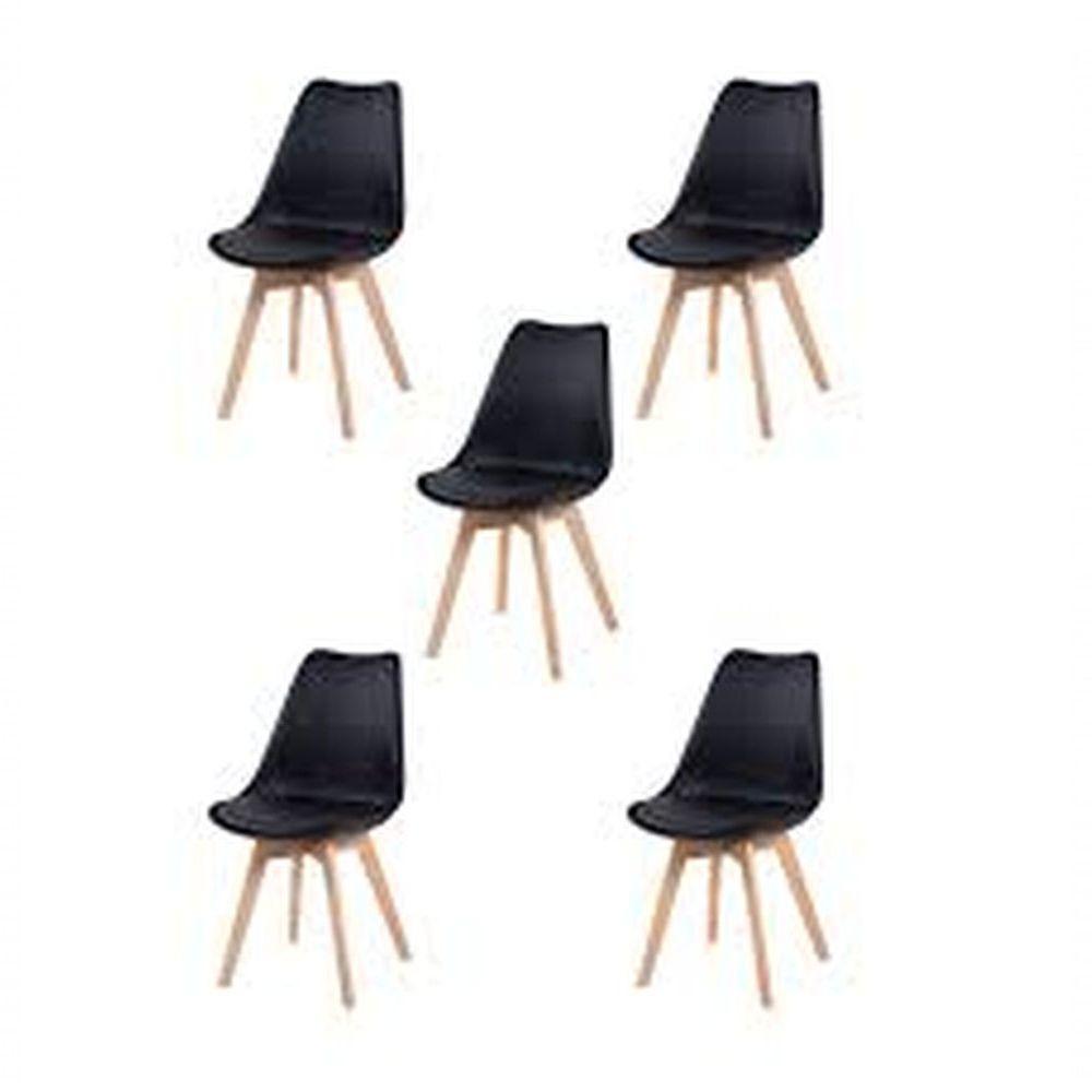 Kit C|5 Cadeira Leda Preta Charles Eames Wood Com Almofada - 1
