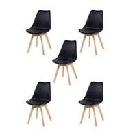 Kit C|5 Cadeira Leda Preta Charles Eames Wood Com Almofada - 1