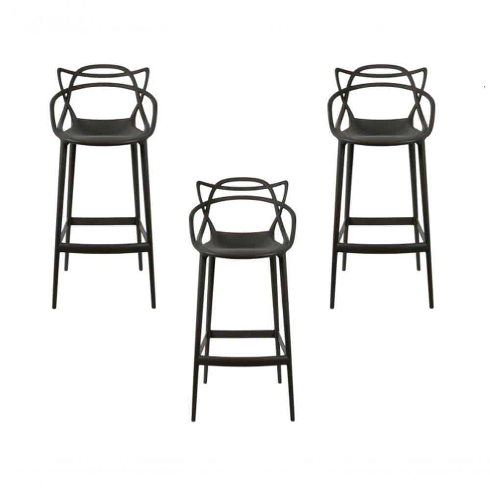 Kit - 3 X Banquetas Médias Masters Allegra - 66 Cm - Preto - 1