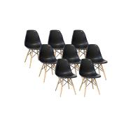 Kit 8 Cadeiras Charles Eames Eiffel Wood Design - Preta - 1