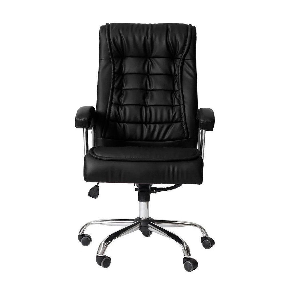 Cadeira De Escritório Big Presidente Pu Preta Base Giratória Cromada Altura Ajustável - 1