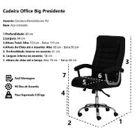 Cadeira De Escritório Big Presidente Pu Preta Base Giratória Cromada Altura Ajustável - 3
