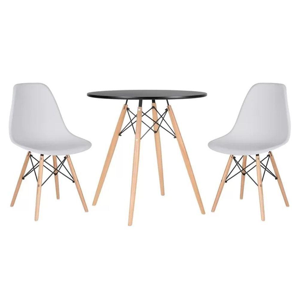 Conjunto Mesa Jantar Eiffel 70cm Preta + 2 Cadeiras Charles Eames Branca - 1