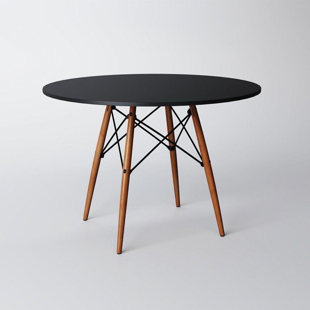 Conjunto De Mesa De Jantar Eames Eiffel Redonda 90 Cm Tampo De Madeira Preto Com 4 Cadeiras Pretas P - 7