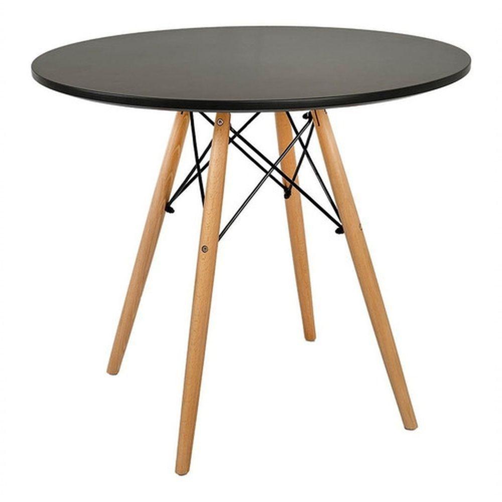 Mesa Redonda 90cm Com 4 Cadeiras Eames Eiffel Pés De Madeira Preta - 3