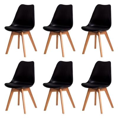 Kit Com 6 Cadeira Leda Preta - Charles Eames Wood Com Almofada
