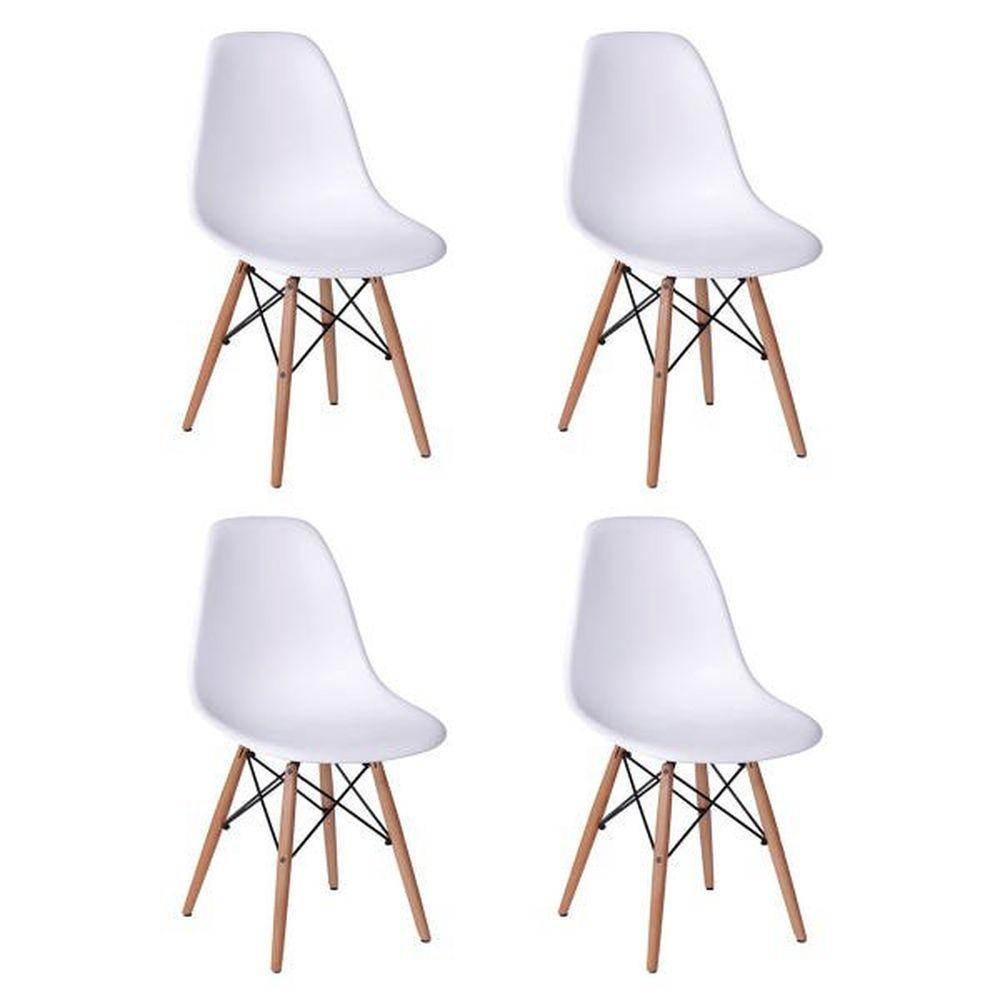Conjunto De Mesa De Jantar Eames Eiffel Redonda 90cm Tampo De Madeira Branco Com 4 Cadeiras Brancas - 3