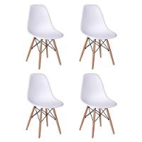 Conjunto De Mesa De Jantar Eames Eiffel Redonda 90cm Tampo De Madeira Branco Com 4 Cadeiras Brancas - 3