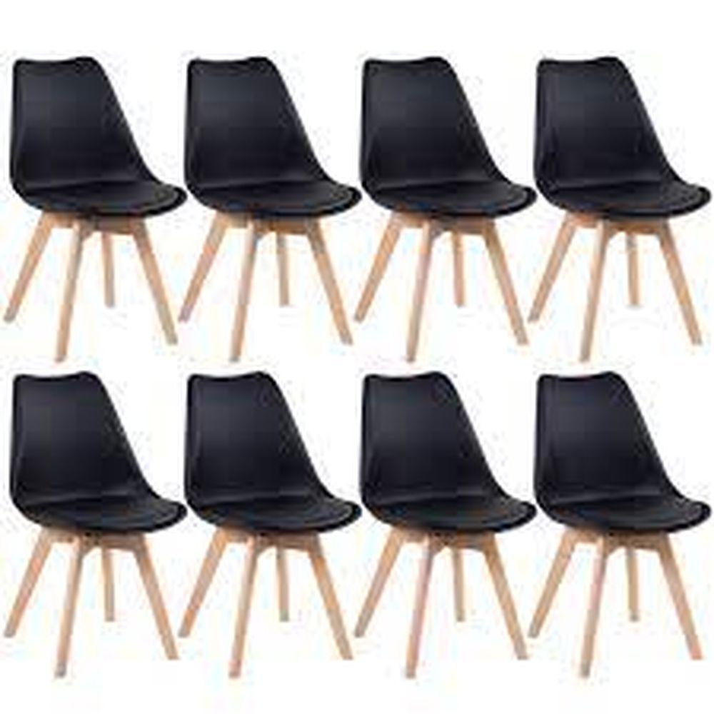 Kit C|8 Cadeira Leda Preta - Charles Eames Wood Com Almofada - 1
