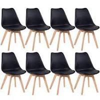 Kit C/ 8 Cadeiras Leda ? Charles Eames Saarinen Wood Com Almofada Preta - 1