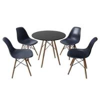 Conjunto Mesa De Jantar 80cm + 4 Cadeiras Eames Preto New - 1