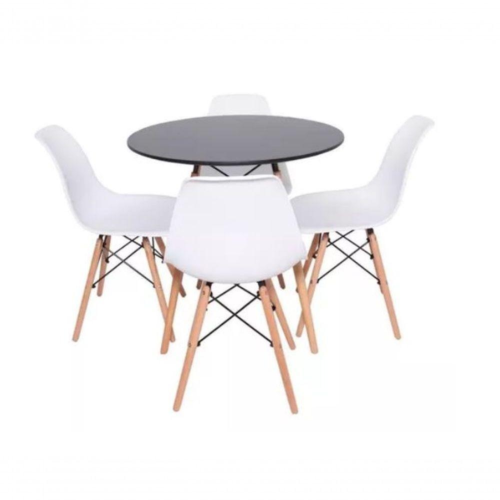 Kit Mesa Jantar Eiffel 80cm Preta + 4 Cadeiras Charles Eames - Branca - 1