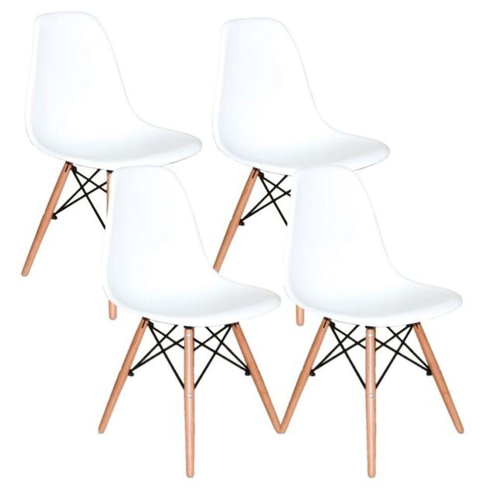 Kit Mesa Jantar Eiffel 80cm Preta + 4 Cadeiras Charles Eames - Branca - 4
