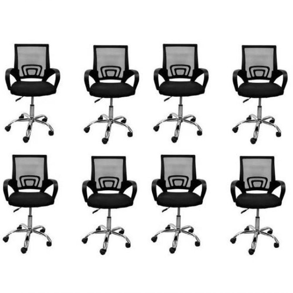 Kit 8 Cadeiras De Escritório Diretor Tela Mesh Base Cromada Santiago Rivatti Preto - 1