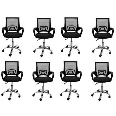 Kit 8 Cadeiras De Escritório Diretor Tela Mesh Base Cromada Santiago Rivatti Preto