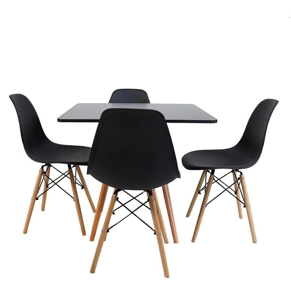 Conjunto Mesa Jantar Quadrada Eiffel 80cm Preto Mdf + 4 Cadeiras Charles Eames - 1
