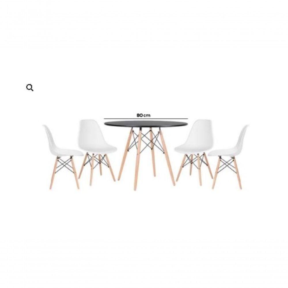Conjunto De Jantar Mesa Eiffel 80cm Preta + 4 Cadeiras Eiffel Dkr Brancas - 1