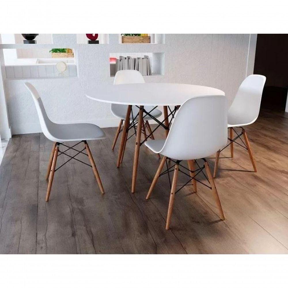 Conjunto De Jantar Mesa Eiffel 90cm Branca + 4 Cadeiras Eiffel Dkr Brancas - 1