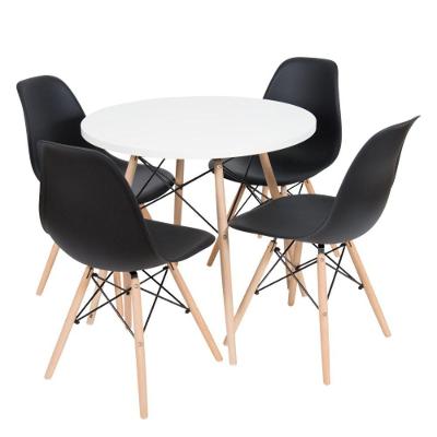 Kit Mesa Jantar Eiffel 90cm Branca + 4 Cadeiras Eames Eiffel Pretas.