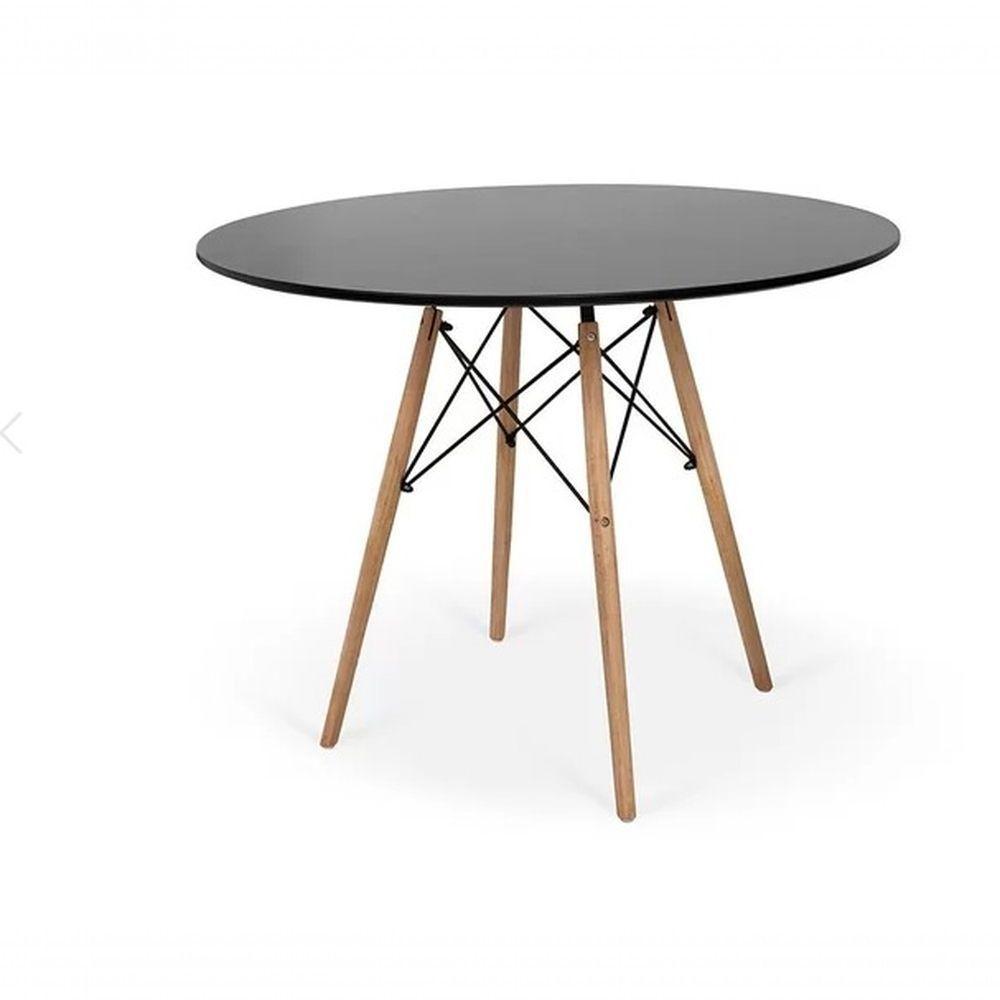 Conjunto Mesa De Jantar Eiffel 90cm Preta Com 4 Cadeiras Charles Eames Eiffel Wood Branca - 3