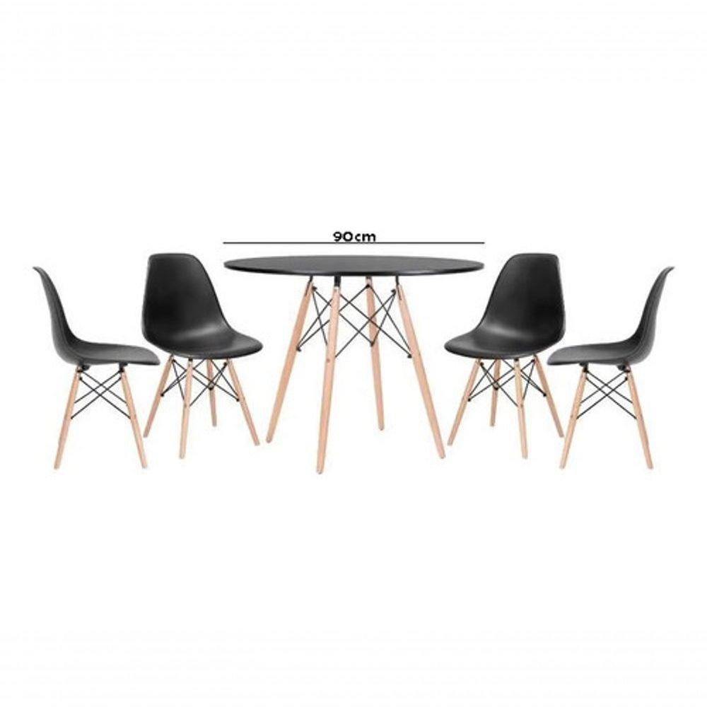 Jogo De Mesa 4 Cadeiras Pretas Eames Eiffel 90cm Base Madeira Tampo Preto New - 1